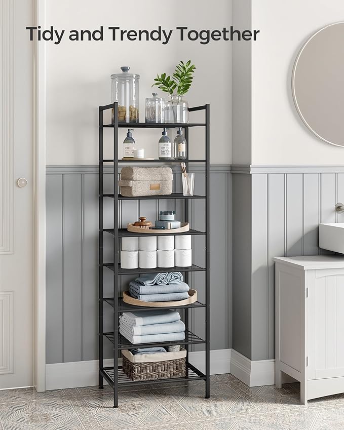 SONGMICS Narrow Shoe Rack, Sturdy 8 Tier Metal Tall Shoe Rack Shelf, Slim Shoe Storage Organizer for Closet Entryway Small Sp