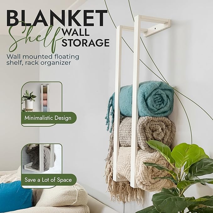 RELODECOR Blanket Wall Rack – Decorative Farmhouse Style Wooden Ladder – Rustic Quilt & Towel Holder – Wall Mounted Storage R