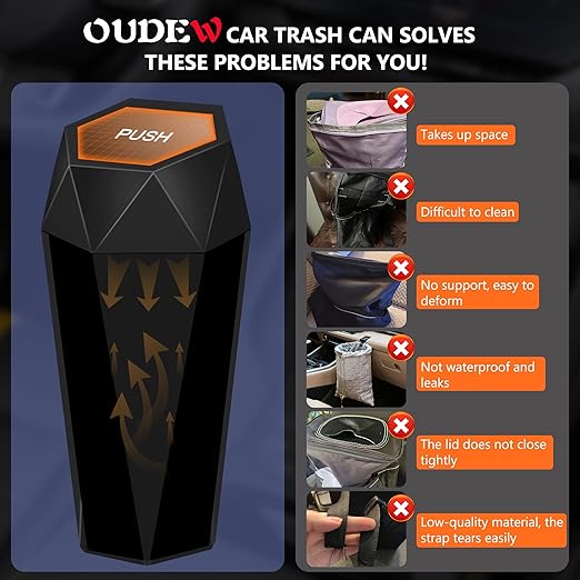 Car Trash Can with Lid - 2-Pack, Interior Accessories for Vehicles, Leakproof Garbage Can with 30 Detachable Trash Bags, Multipurpose Organizers and Storage Solutions for Home and Office