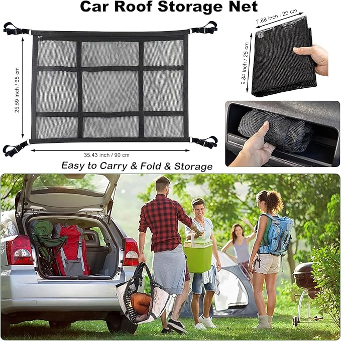 SUV Ceiling Cargo Net, Trunk Organizer, Car Roof Storage, Truck Netting, Van Interior Accessories, Double-Layer Mesh Camping