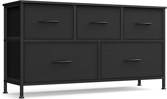 SONGMICS Dresser for Bedroom, Chest of Drawers, Steel, MDF, 5 Non-Woven Fabric Drawers, Storage Organizer Unit, Closet, Entry