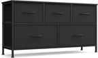 SONGMICS Dresser for Bedroom, Chest of Drawers, Steel, MDF, 5 Non-Woven Fabric Drawers, Storage Organizer Unit, Closet, Entry