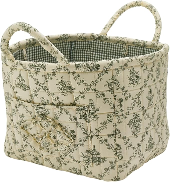 Boho Fabric Storage Basket, Large Capacity Laundry Basket, 12.2'' x 10.23'' x 10.23'' Collapsible Laundry Hamper with Easy Ca