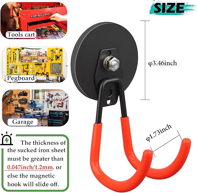 ULIBERMAGNET Strong Magnetic Hooks,2 Pack Heavy Duty Large Magnetic Hooks for Extension Cord, Cable, Hose, Power Cord,Rope,Dr