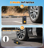 Tire Inflator Portable Air Compressor - 150 PSI 4X Fast Inflation Rechargeable Battery & 12V DC Adapter Powered Air Pump for Car Bike Motorcycle Tires Balls with LCD Display, LED Light