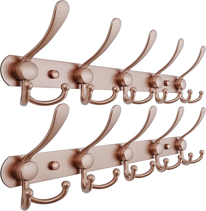 Dseap Coat Rack Wall Mounted - 5 Tri Hooks, Heavy Duty, Stainless Steel, Metal Coat Hook Rail for Coat Hat Towel Purse Robes 