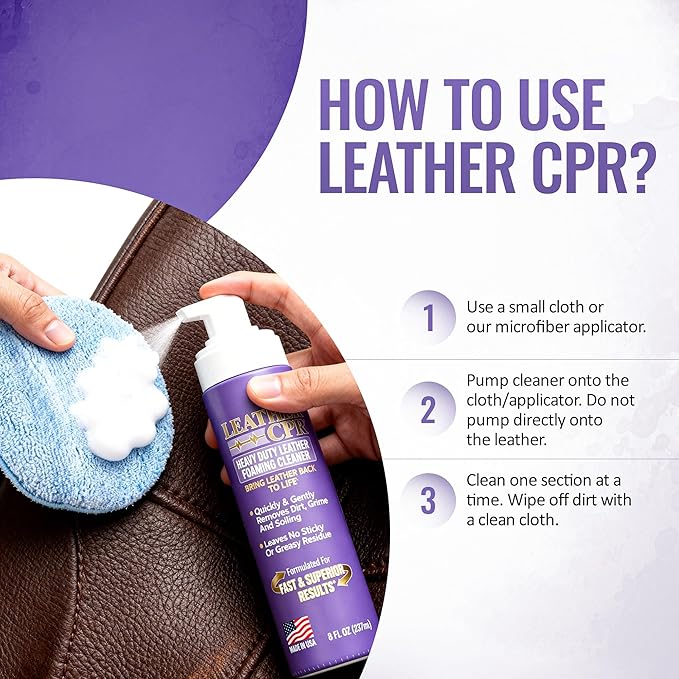 Leather CPR Heavy Duty Leather Foaming Cleaner - 8 oz (2 Pack) - Car Interior Cleaner For Heavy Dirt & Grime, Heavily Soiled 