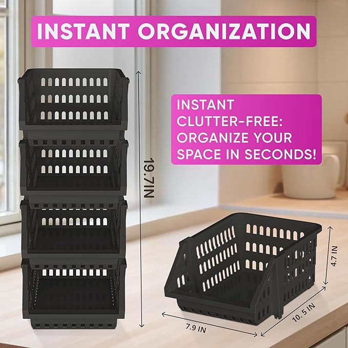 Skywin TidyFriend Small Stackable Storage Bins for Toy Organizer and Storage 4 Pack, Toy Storage Organizer for Kids Room and 