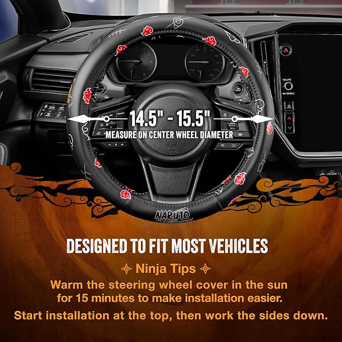 Naruto Shippuden Car Steering Wheel Cover, 15 Inch Anime Steering Wheel Cover, Cushioned Soft Comfortable Cover Anime Car Accessories for Men Women, Akatsuki