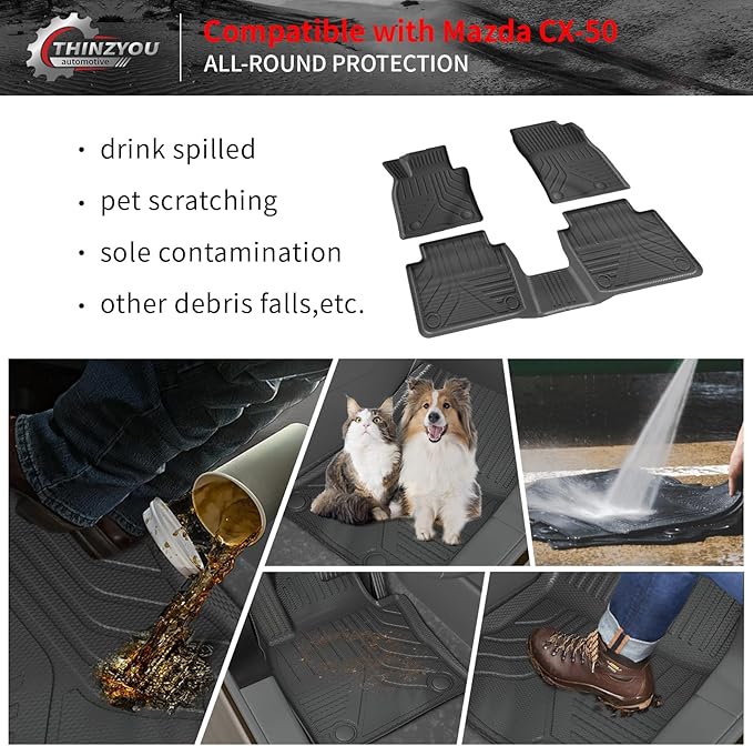 Floor Mats Compatible with 2023 2024 2025 2026 Mazda CX50 Trunk Mat Cargo Liner TPE All Weather Back Seat Cover Protector 2024 CX-50 Accessories (Trunk Mat+Backrest Mats+Floor Mats)