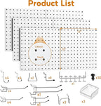 Peg Board, 70PCS Heavy Duty Metal Pegboard with Hooks, 6 Pack White Peg Board Panels, 50lbs Load Capacity Each, Pegboard Wall