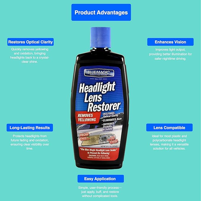 MPD Cobalt Charm Headlight Restorer – 8 oz | Removes Yellowing, Haze & Oxidation | Restores Lens Clarity & Brightness | Enhan