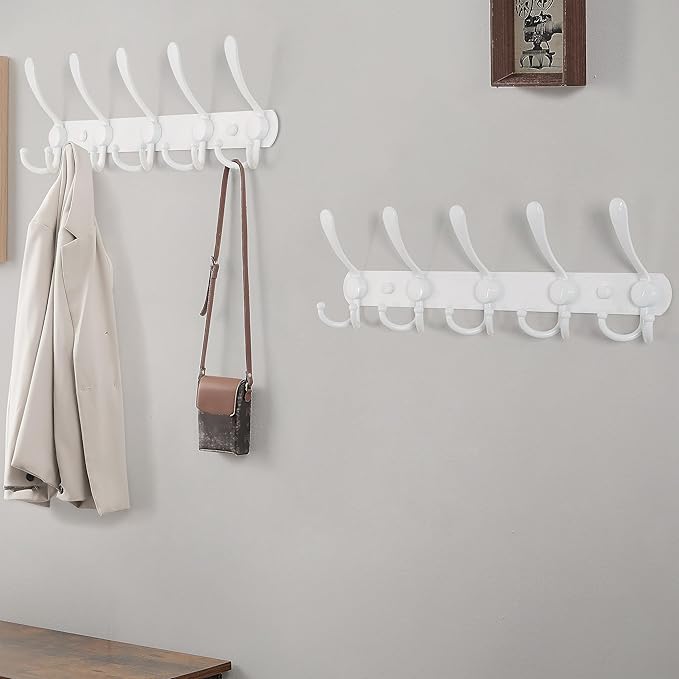 Dseap Wall Mounted Coat Rack - 5 Tri Hooks, Heavy Duty, Stainless Steel, Metal Coat Hook Rail for Coat Hat Towel Purse Robes 