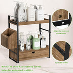 2-Tier Bathroom Counter Organizer with Drawer and Basket, Wood Countertop Organizer for Storage, Skincare Organizers for Vani