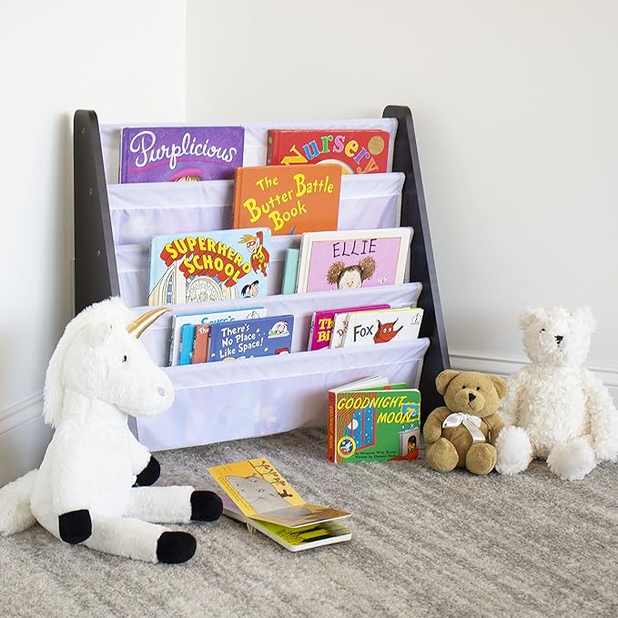Humble Crew 4-Tier Kids Bookshelf, Espresso Wood/White - Premium Book Shelf for Kids Rooms with Four Deep Pockets - Toddler S