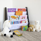 Humble Crew 4-Tier Kids Bookshelf, Espresso Wood/White - Premium Book Shelf for Kids Rooms with Four Deep Pockets - Toddler S