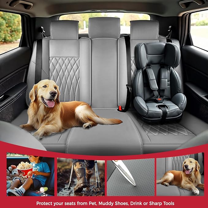 FREESOO Gray Car Seat Cover Full Set - Faux Nappa Leather Seat Covers for Cars, Luxury Breathable Waterproof Front Seats Cush