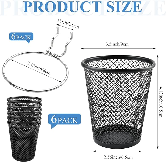 6 Sets Pegboard Cups with Ring, Metal Pegboard Bin with Hooks, Black Multipurpose Pegboard Organizer Accessories Pencil Holde
