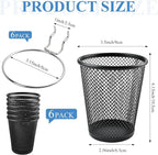 6 Sets Pegboard Cups with Ring, Metal Pegboard Bin with Hooks, Black Multipurpose Pegboard Organizer Accessories Pencil Holde
