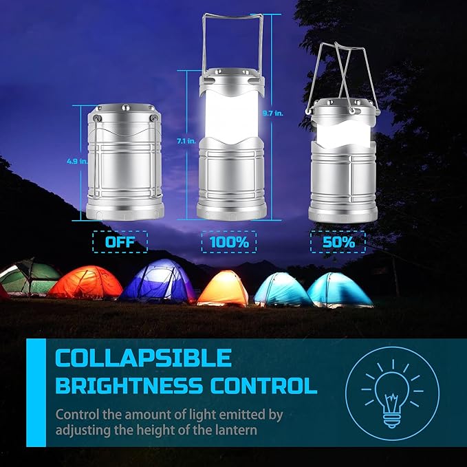 Lichamp LED Camping Lantern, 4 Pack Battery Powered Flashlight for Power Outages, Portable Collapsible Hanging Light Essentia