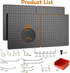 Peg Board,Total 32” x 32”, 68PCS Heavy Duty Metal Pegboard with Hooks, 4 Pack Black Peg Board Panels, 50lbs Load Capacity Eac