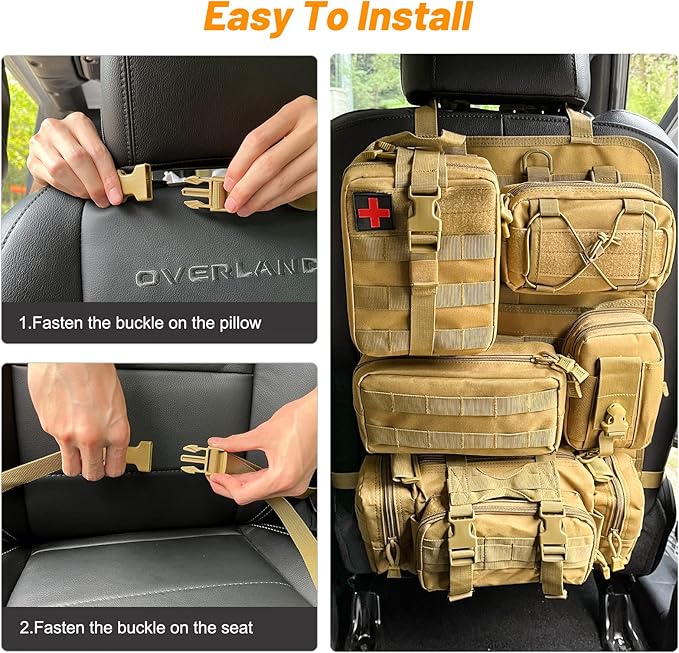 Universal Tactical Vehicle Back Seat Organizer with 5 Molle Pouch Molle Pouches Truck Seat Organizer Tactical Gear for Car Truck Ford Jeep Vehicle