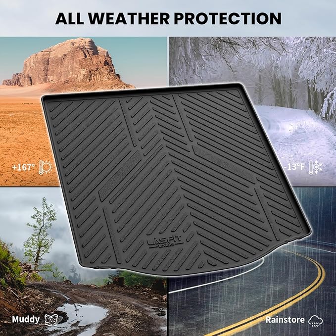 LASFIT Cargo Mat for 2012–2018 Ford Focus Sedan (Gas Models Only, No Subwoofer) Custom Fit All Weather Trunk Liner, Waterproof Heavy Duty Rear Trunk Protector for Cargo Area