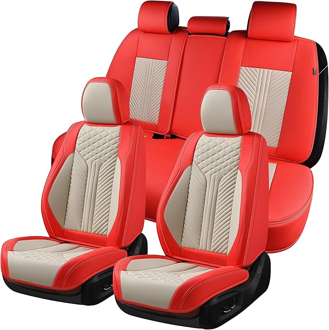 Coverado Leather Car Seat Covers Full Set, 5 Seats Seat Covers for Cars, Waterproof Car Seat Cushions, Front and Rear Seat Pr
