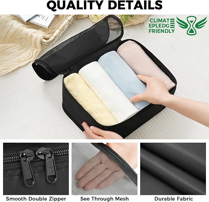 BAGAIL 9 Set Packing Cubes with Packing List Luggage Packing Organizers for Travel Accessories (Black)