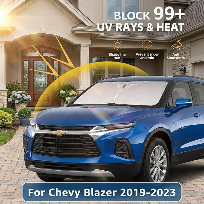 for Chevy/Chevrolet Blazer Windshield Sun Shade 2019-2023 Sunshade Front Window Shade Custom Fit Blazer Accessories Sun Visor Foldable Shade Blocks UV Rays Accessories