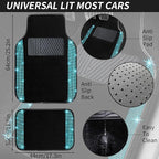 NBTEPEM Bling Car Floor Mats Full Set and Steering Wheel Cover, Universal Fit Most Cars, 4 pcs Sparkle Glitter Diamond Carpet, 5 pcs Bling Car Accessories Set for Women (Aquamarine Diamond)