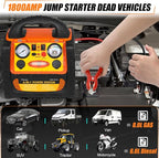 1800A Car Jump Starter with Air Compressor 150PSI,12V Portable Heavy Duty Battery Jump Box (8.0L Gas/6L Diesel), Battery