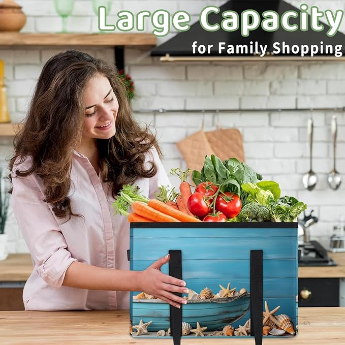 Reusable Grocery Bags Heavy Duty Shopping Bags Foldable Large Tote Bags with Long Handles & Hard Bottom