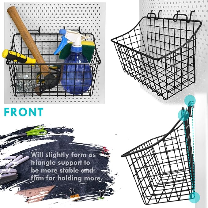 LIGHT DUST 3-Pack Pegboard Baskets with Hooks, Wall Organizer Hooks Assortment, Workbench Storage System for Hardware, Attach