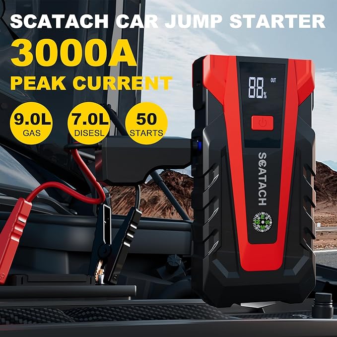 Scatach 3000A Car Battery Jump Starter,12V Jump Starter Battery Pack Portable (up to 9.0L Gasoline and 7.0L Diesel Engine),