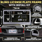 Bling Car Accessories Set 27 Pieces – Silver Steering Wheel Cover, Diamond License Plate Frame, Rhinestone Interior Car Decor, Cup Holders, Hooks, Universal Fit, Great Gift for Auto Lovers