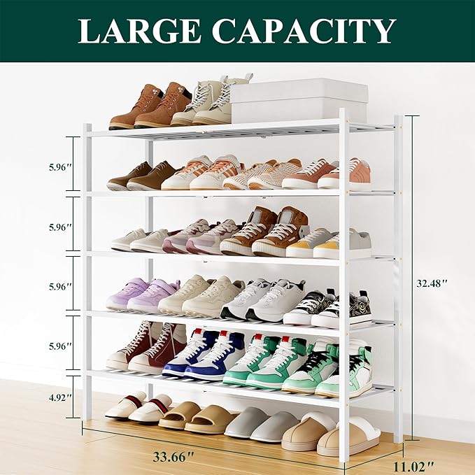 Smiry Shoe Rack, 5 Tier Long Bamboo Shoe Organizer, Stackable Free Standing Wooden Shoe Storage Shelf for Closet, Entryway, F