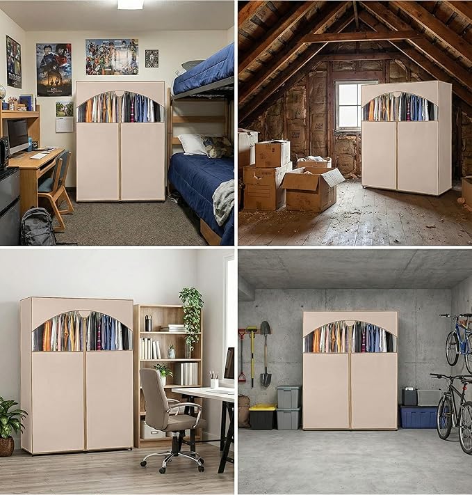 HOLDN’ STORAGE Portable Wardrobe Closet - 65 lb Large Capacity, Internal Heavy Duty Metal Rod, Zipper & Clear Window, Durable