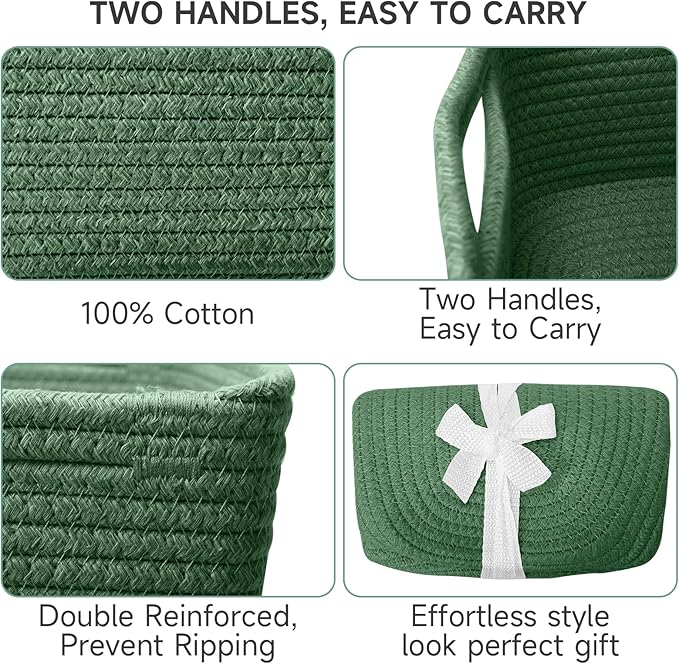 3-Pack Shelf Baskets for Organizing, Closet Organizer Bins, Small Woven Baskets, Rope Toy Basket, Storage Basket for Shelves,