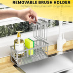 Cisily Sink Caddy Organzier with High Brush Holder, Sponge Holder for Sink, 304 Rustproof Stainless, Kitchen Countertop Soap 