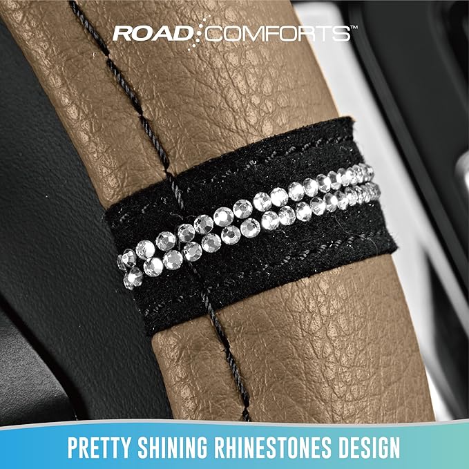 Road Comforts Leopard Steering Wheel Cover for Women, Cute Anti-Slip Microfiber Leather, Universal Fit 14.5-15 Inch Round Ste