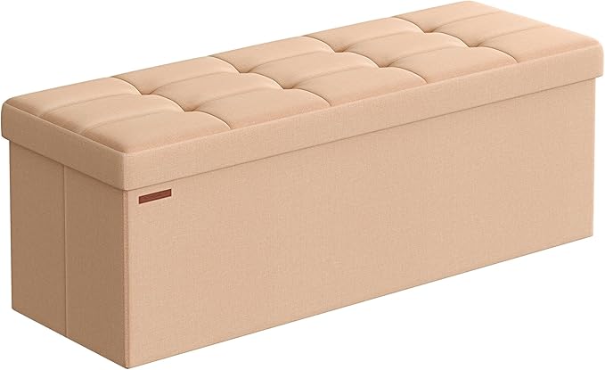 SONGMICS Mazie Collection - Storage Ottoman Bench, 43 Inches Folding Foot Rest Stool, End of Bed Bench, Easy Assembly, for Li