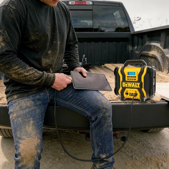 DEWALT DXAEPS14 2000 Peak Battery Amp 12V Automotive Battery Booster Jump Starter/Power Station with 120 PSI Compressor,