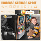 Car Backseat Organizer with Tablet Holder,11 Storage Pockets with Foldable Food Tray, Protector Kick Mats for Kids, Travel Accessories Organizer (Orange, 1Pack with Food Tray)