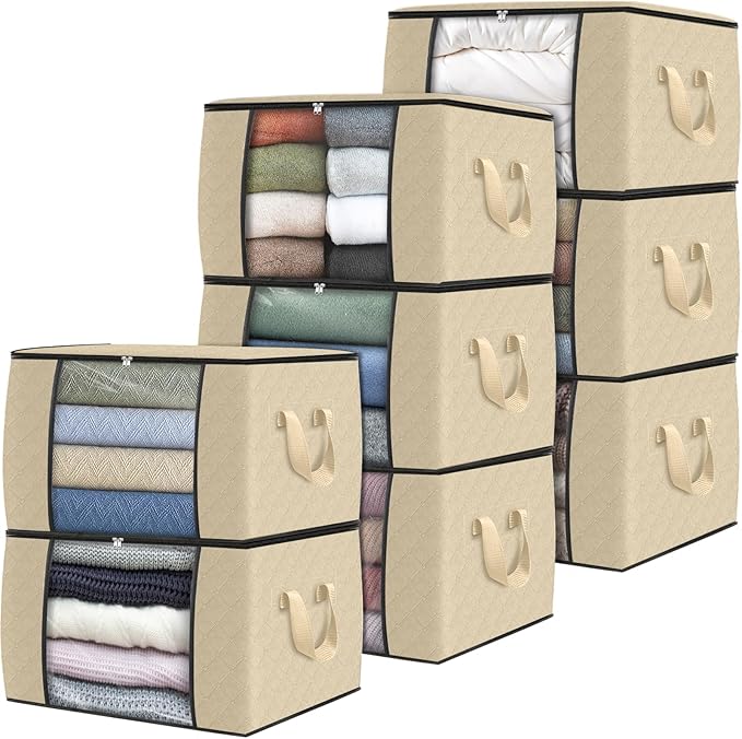 Fab totes 8 Pack Clothes Storage, Foldable Thick Fabric Blanket Storage Bags, Containers for Organizing Bedroom, Closet, Clot