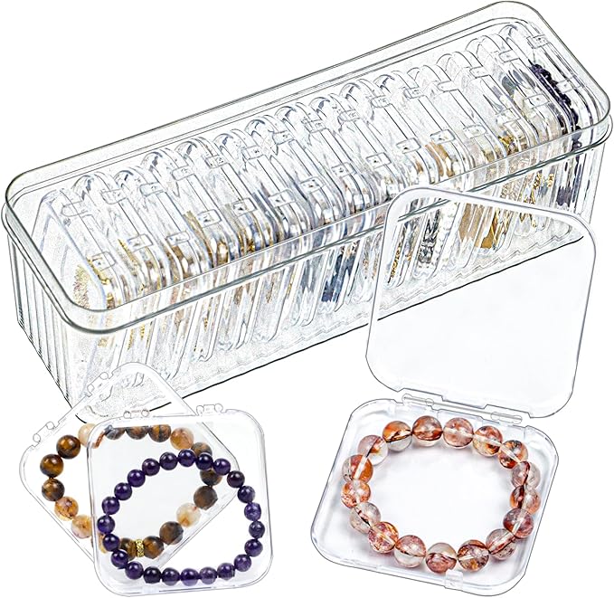 Clear Travel Jewelry Organizer Box, Rectangular Plastic Storage Container with 15 Sturdy Portable Small Cases for Organizing 