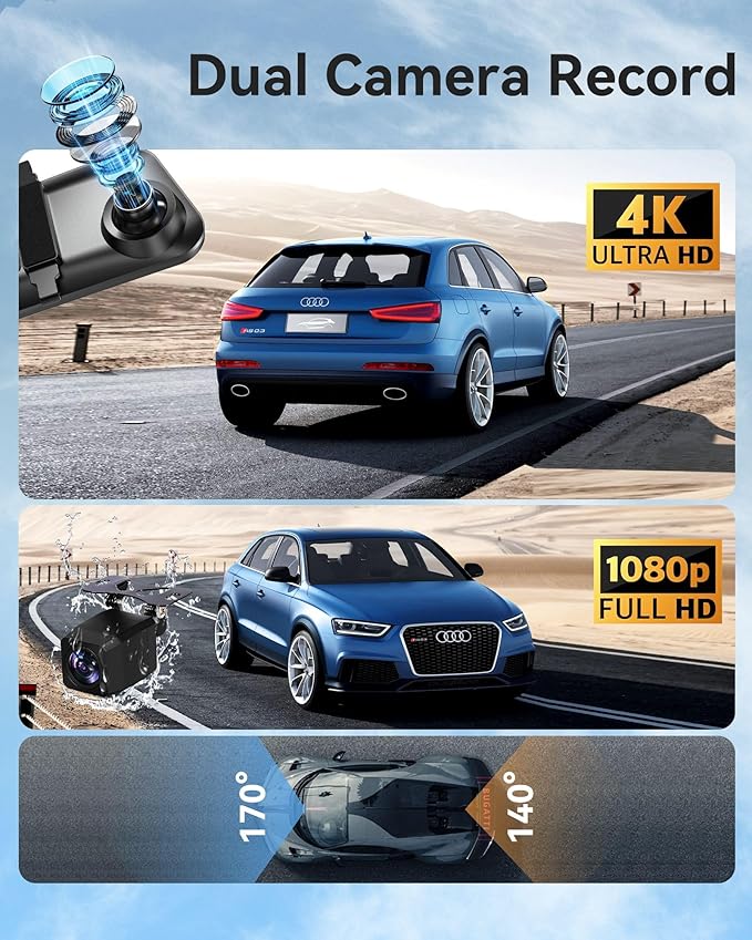 12'' Rearview Mirror Camera with CarPlay&Andorid Auto,4K Mirror Dash Cam Front and Rear Backup Camera with Reverse Assist/Loo