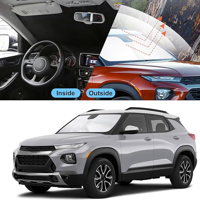 Front Windshield Sun Shade Foldable Car Front Window Sun Shade Windshield Shade Custom Fit for 2021-2025 2026 Che-vrolet Trailblazer Block UV Rays Heat Keep Cooler