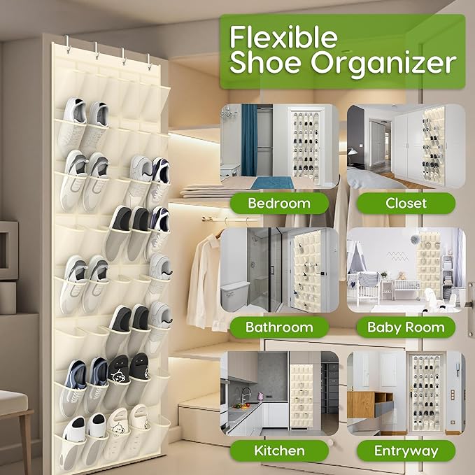 Unjumbly Over the Door Shoe Organizer with 40 Large Breathable Mesh Pockets, Space Saving Shoe Holder, Hanging Shoe Rack for 