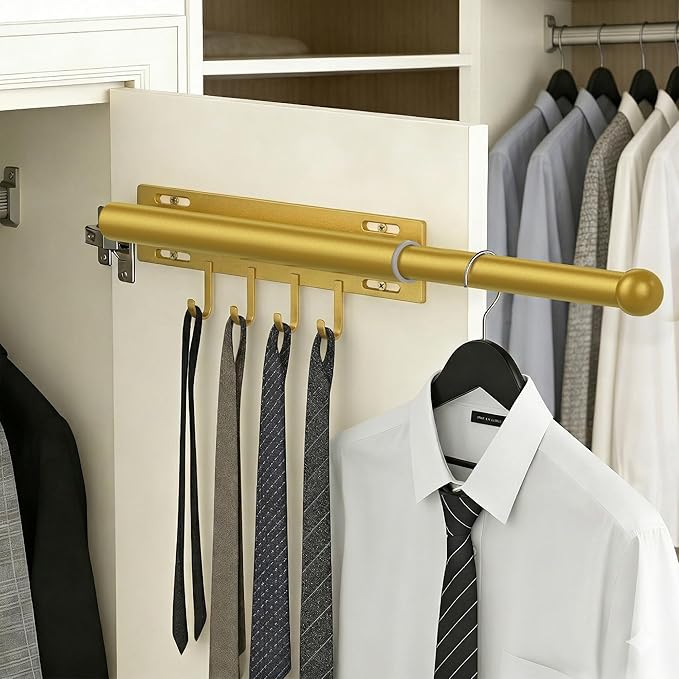Valet Rod for Closet Retractable with 4 Hooks, 13.4"-23.2" Pull Out Clothes Hanger Rail, Heavy Duty Alloy Steel Side Mount Wa
